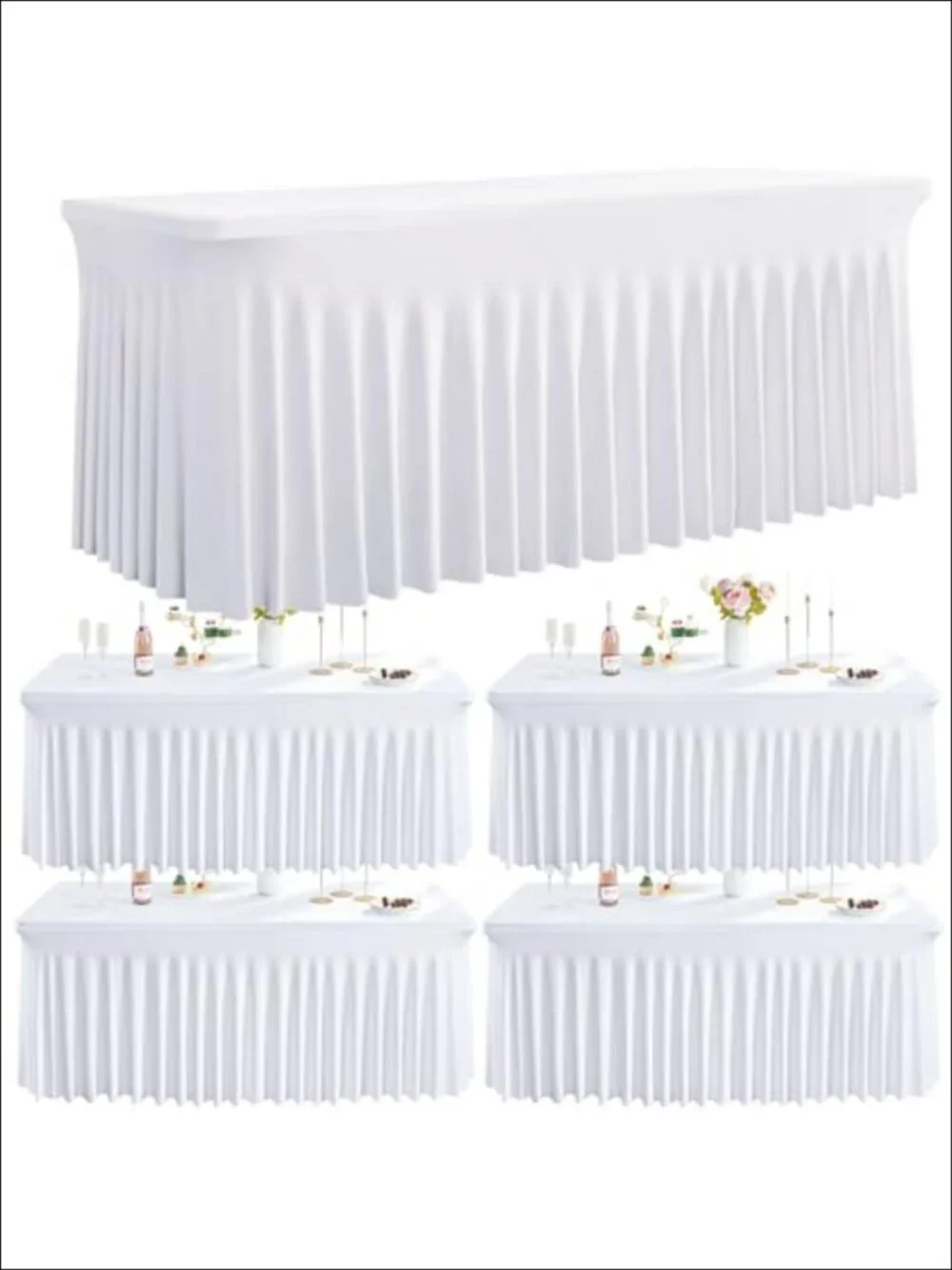 Spandex Tablecloth 6FT Rectangular Wrinkle-Free 4 Pack Table Covers